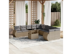 Conjunto de sofá de jardín de 11 piezas con cojines de mimbre beige DKD Home Decor