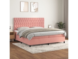 Cama Box Spring Con Colchón Terciopelo Rosa 200x200 Cm
