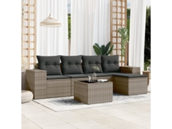 Conjunto de sofá de jardín de 6 piezas con cojines de mimbre gris, Dkd Home Decor