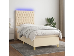 Cama Box Spring Colchón Y Luces Led Tela Crema 80x200 Cm