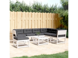 Conjunto de jardín de 7 piezas con cojines, pino macizo blanco, DKD Home Decor