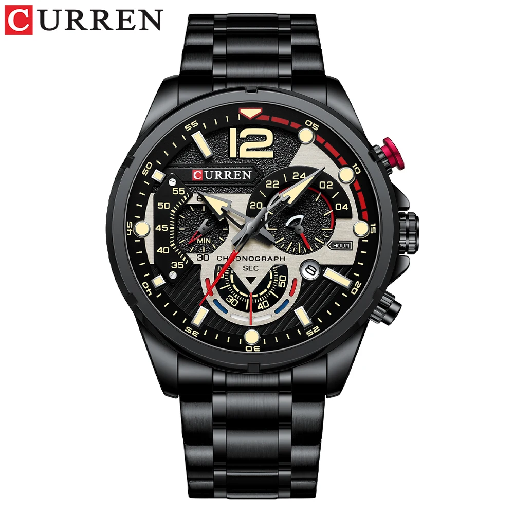Reloj Deportivo Para Hombre (negro), Cronógrafo Resistente Al Agua, Totalmente De Acero.