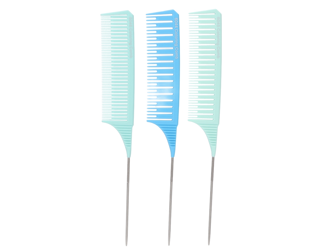 3pcs Set De Peines Profesionales Para Barberías, Peines De Partir Con Cola De Acero Redonda, Para Estilismo Y Peinado