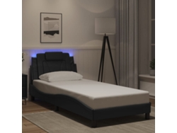 Estructura Cama Con Luces Led Cuero Sintético Negro 90x190 Cm