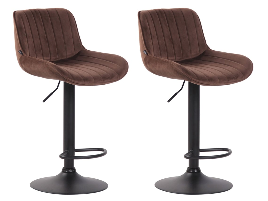 Juego de 2 taburetes de bar modernos y cómodos y ajustables en terciopelo marrón con base de trompeta de metal negro Tdb10398 Dcoshop26