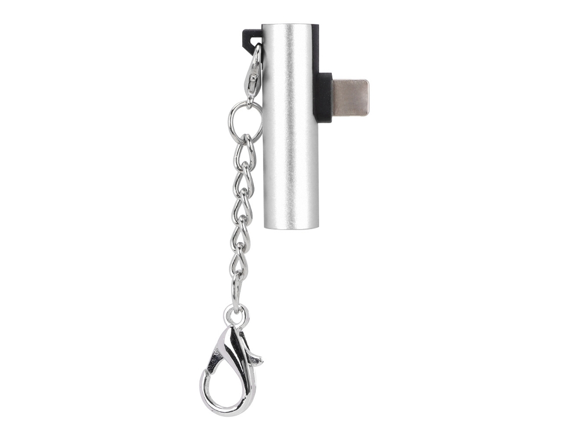 Adaptador Chaveiro 2 Em 1 Para Apple Iphone 7/8/x/xs/xr Carregamento E Fone De Ouvido Prata