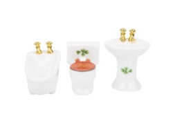 Dan26-set De Baño En Miniatura Para Casa De Muñecas 1/24 Con Bañera, Inodoro Y Lavabo De Cerámica