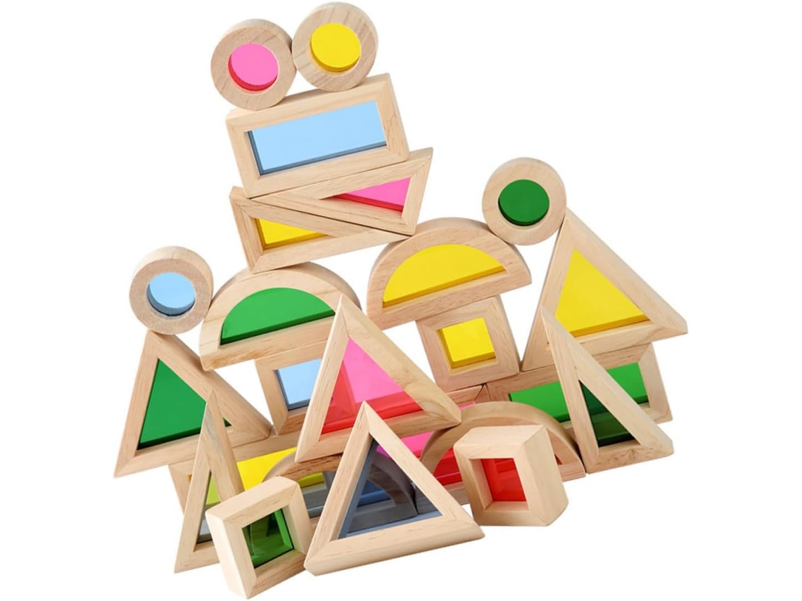 Bloques Apilables De Madera De 24 Piezas, Formas Y Colores Educativos Para Niños Y Niñas.