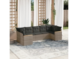 Conjunto de sofá de jardín de 7 piezas con cojines, mimbre gris, DKD Home Decor