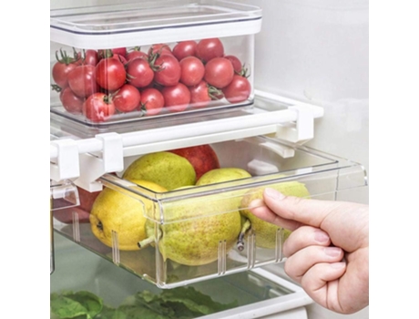 Cubo de almacenamiento para nevera, organizador deslizante para cajón de nevera, caja de almacenamiento con soporte transparente para particiones d...