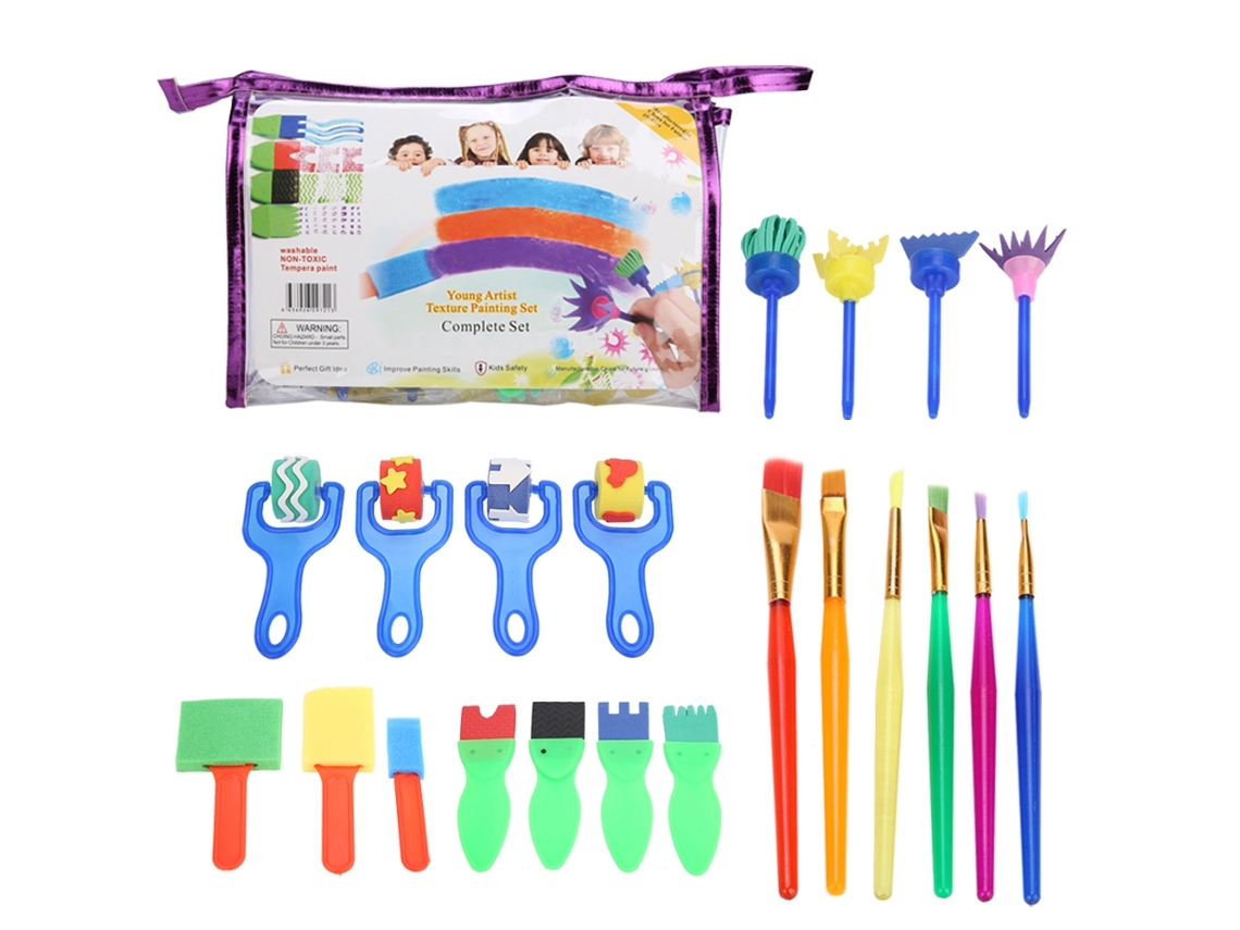 Ats-26pcs Set De Pintura Para Niños Con Brochas Esponjas Y Herramientas De Sellado Juguete De Dibujo