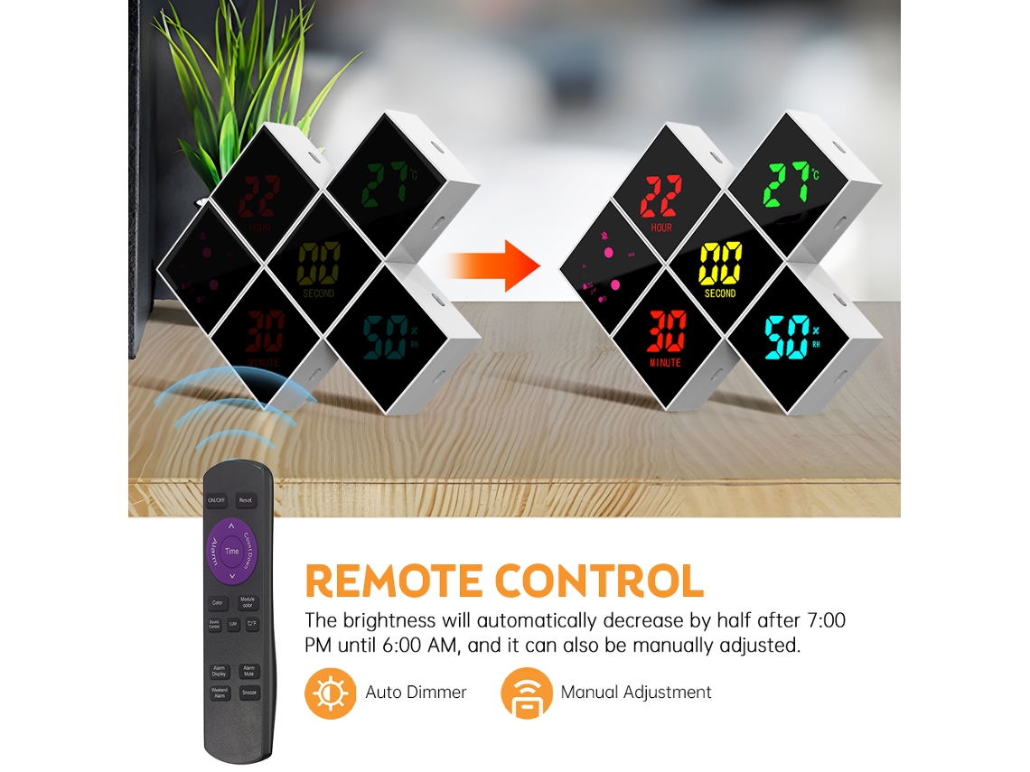 Reloj de pared digital (control remoto, alarma fuerte)