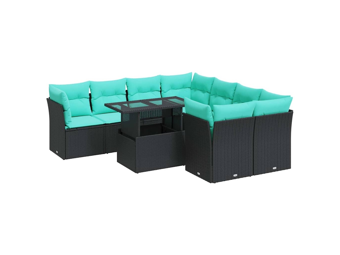 Maison Exclusive - Set Sofás Jardín Y Cojines 9 Pzas Ratán Sintético Acacia Negro