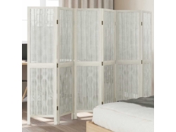 Biombo Separador De 6 Paneles Madera Maciza Paulownia Blanco