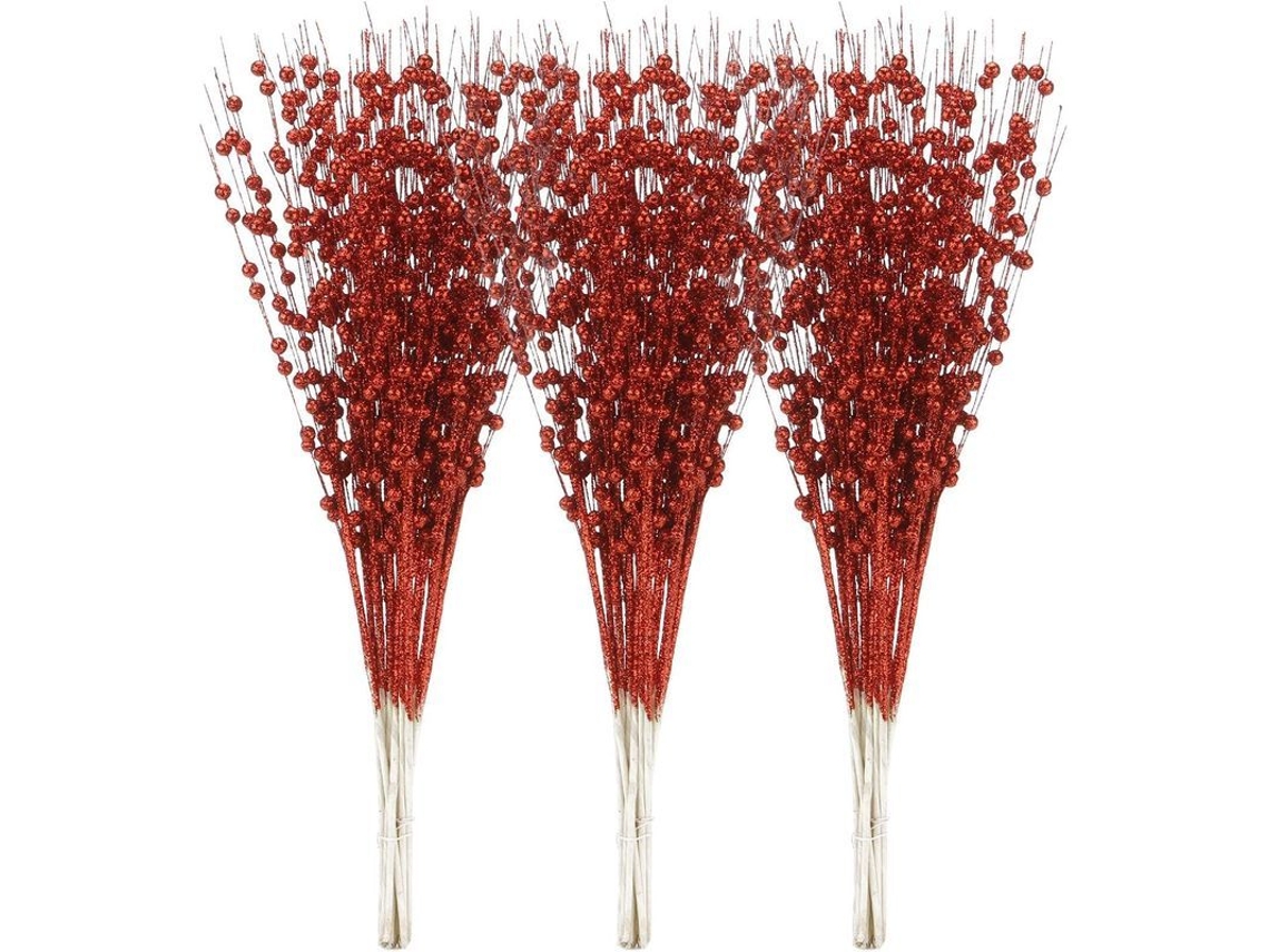 2026altiro-24 Ramas Artificiales De Frutas Con Purpurina, 50 Cm, Rojas, Para Decoración Navideña Y Festiva.