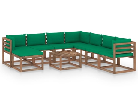 vidaXL Muebles de jardín 9 piezas con cojines verde