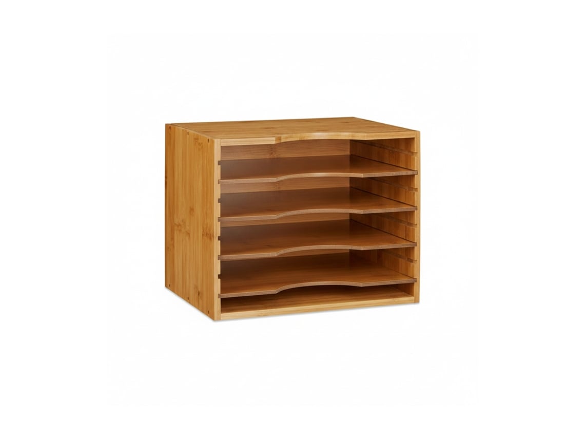 Tabuleiro Para Correspondência Relaxdays Em Bambu Hbt: 26 X 33 X 24,5 Cm Com 4 Compartimentos Ajustáveis, Natural.