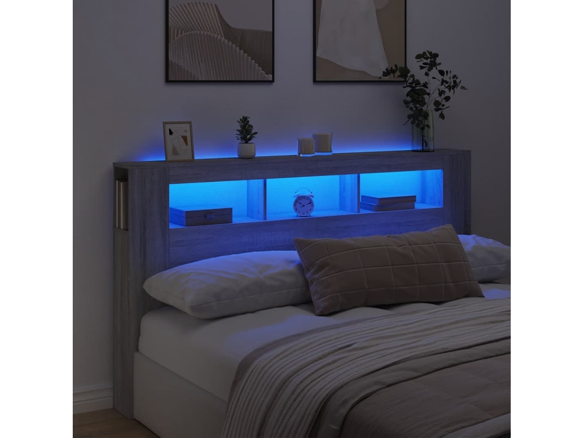 Cabecero Led Madera Ingeniería Gris Sonoma 180x18,5x103,5 Cm