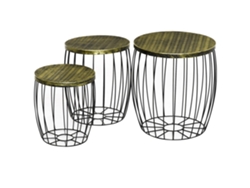 3 Mesitas Auxiliares De Estilo Retro, Metal Negro Natural.