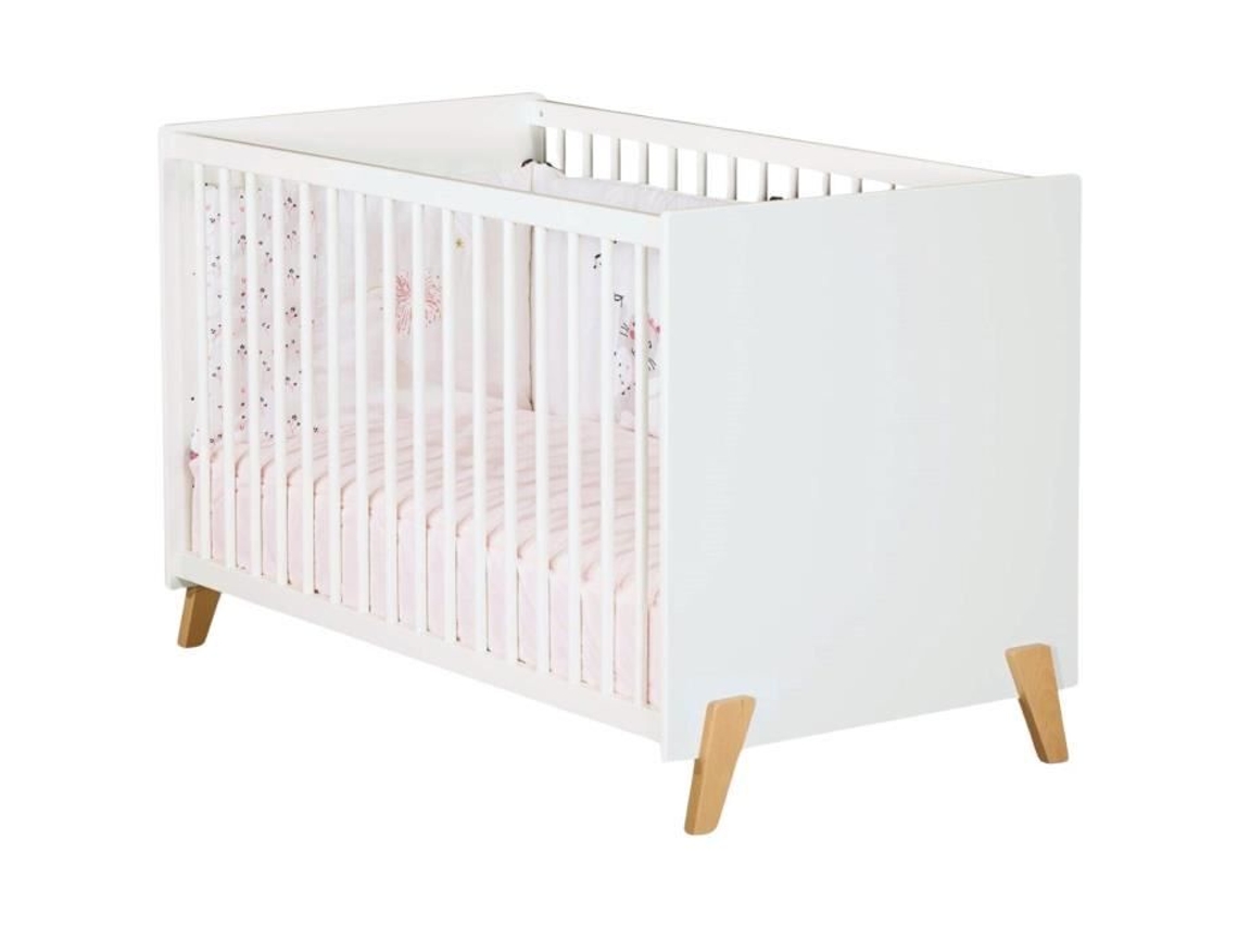 Lit Bebé 120 X 60 Cm Babyprice Joy Blanco Natural Sobre Patas de Madera Natural Baby Price