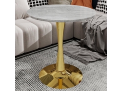 Mesa De Comedor Redonda 70cm - Estilo Mid-century, Mármol Gris Veteado, 2-4 Personas - Dorado