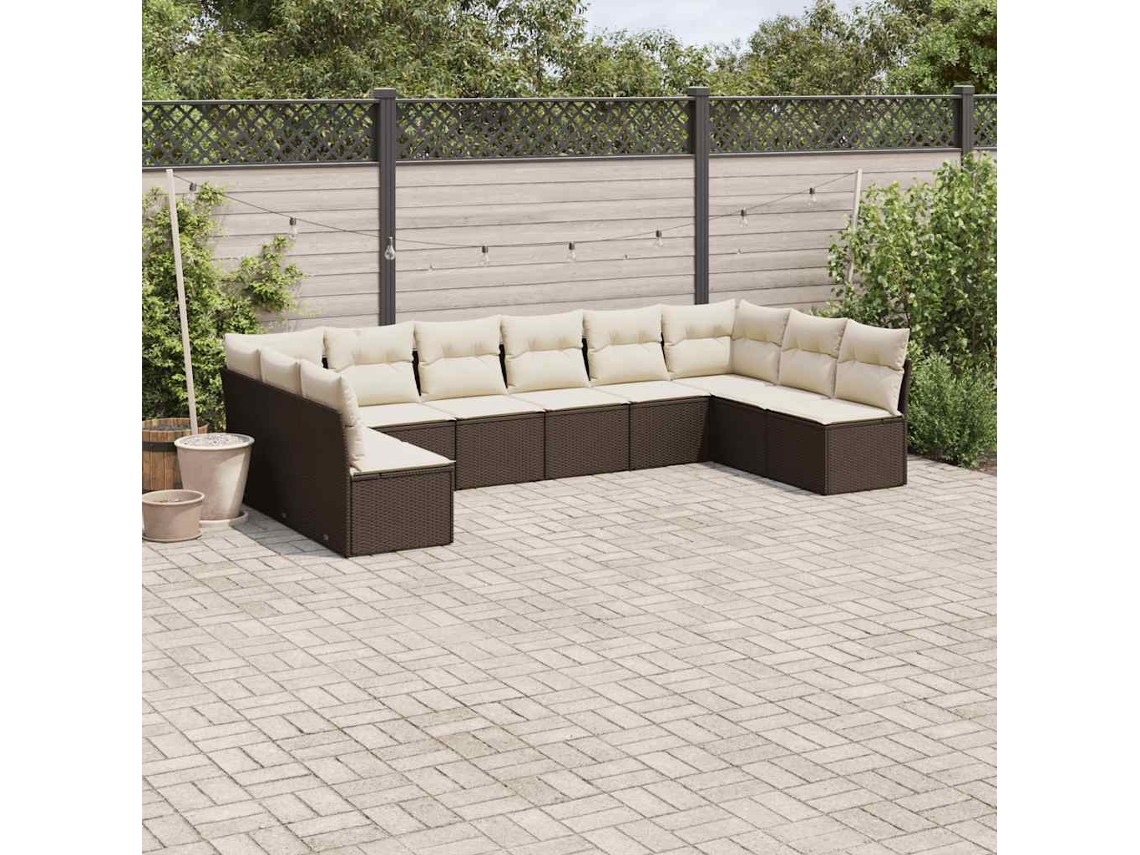 10 unidades Conjunto. Sofás Jardim Com Almofadões Vime Pe Castanho Dkd Home Decor