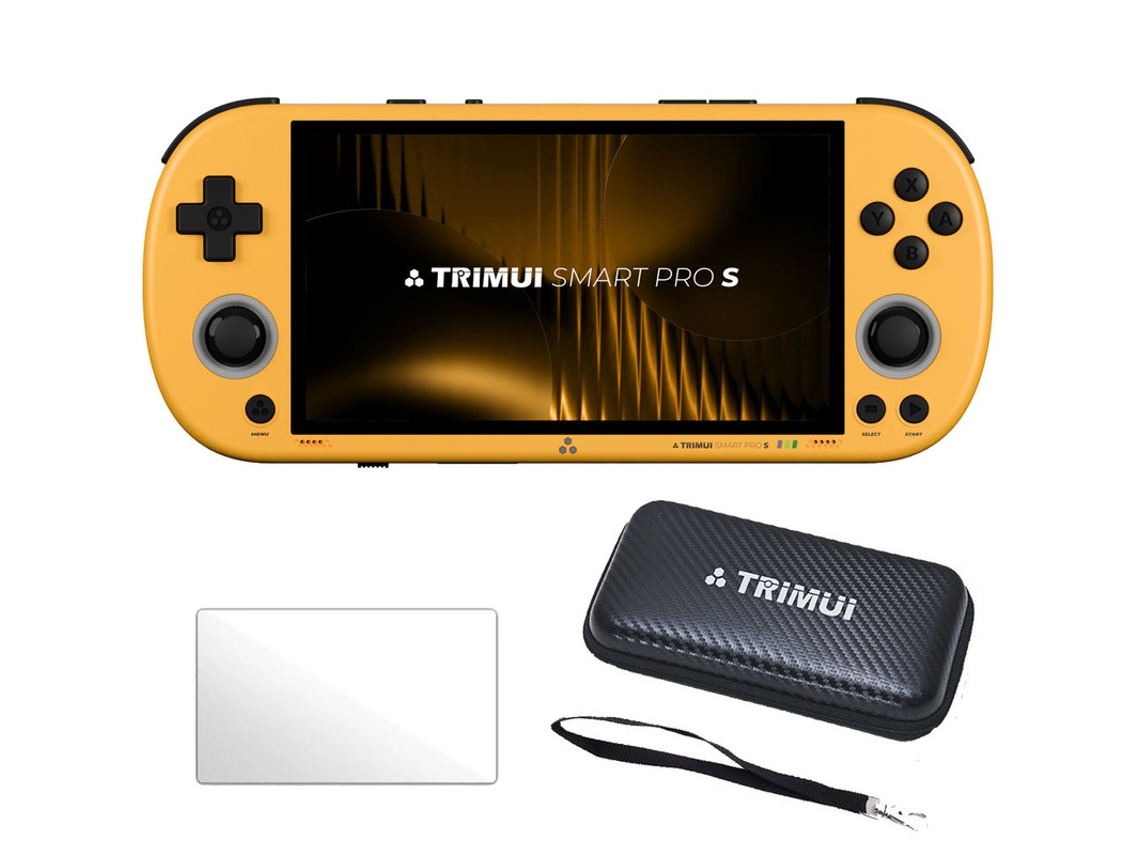 Consola Retro Szsmart Trimui Smart Pro S De 4,96" Ips Linux Wifi Bt 30+ Simuladores 256gb Con 16000 Juegos + Bolsa + Cristal Templado - Amarillo