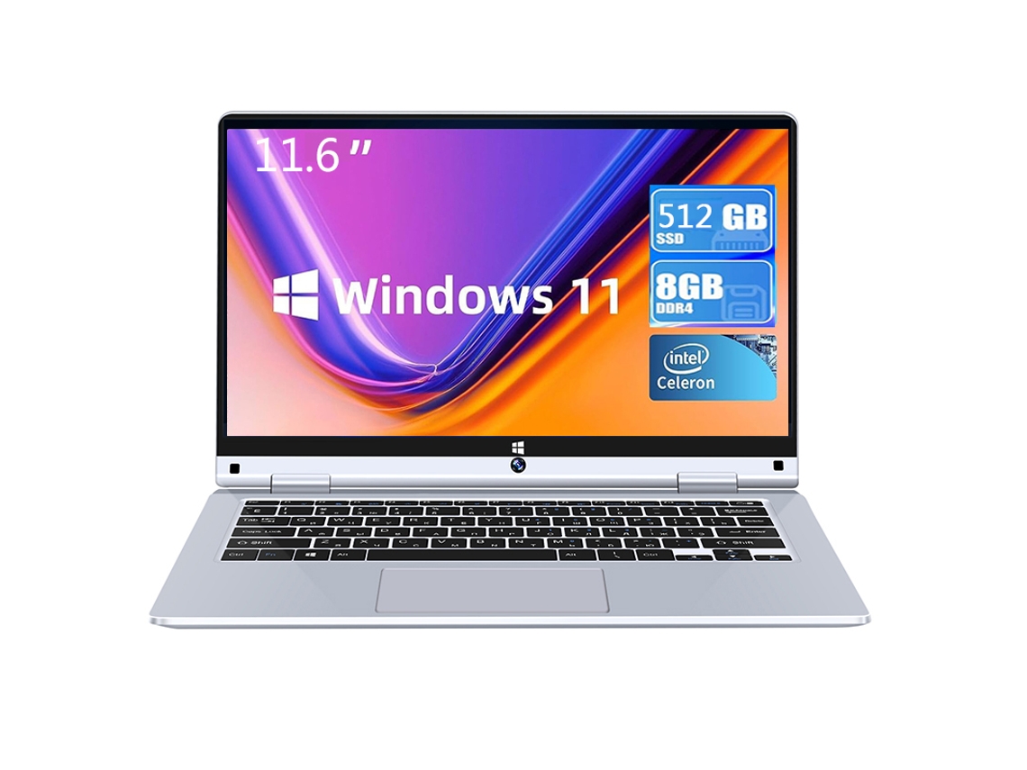 WUXIAN Computadora Netbook Portátil con Pantalla Táctil -Giro 36011.6' Intel Celeron N4020C- Ram: 8Gb 512Gb Ssd