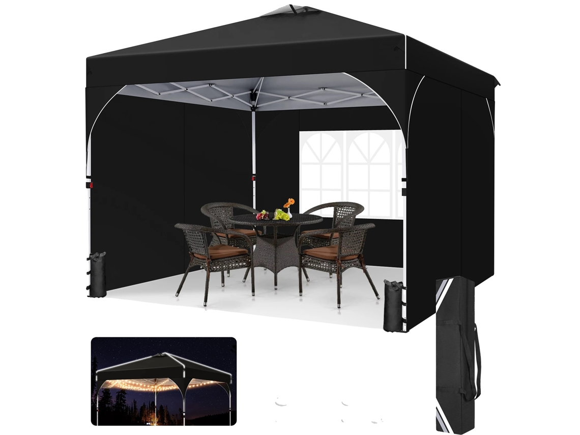Cenador plegable, protección UV, negro.