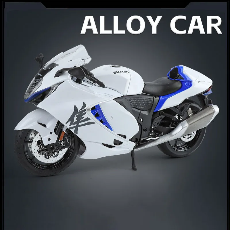 Modelo De Motocicleta Suzuki (blanco) 1:9, Carrocería De Aleación, Neumáticos De Goma, Luces Geniales