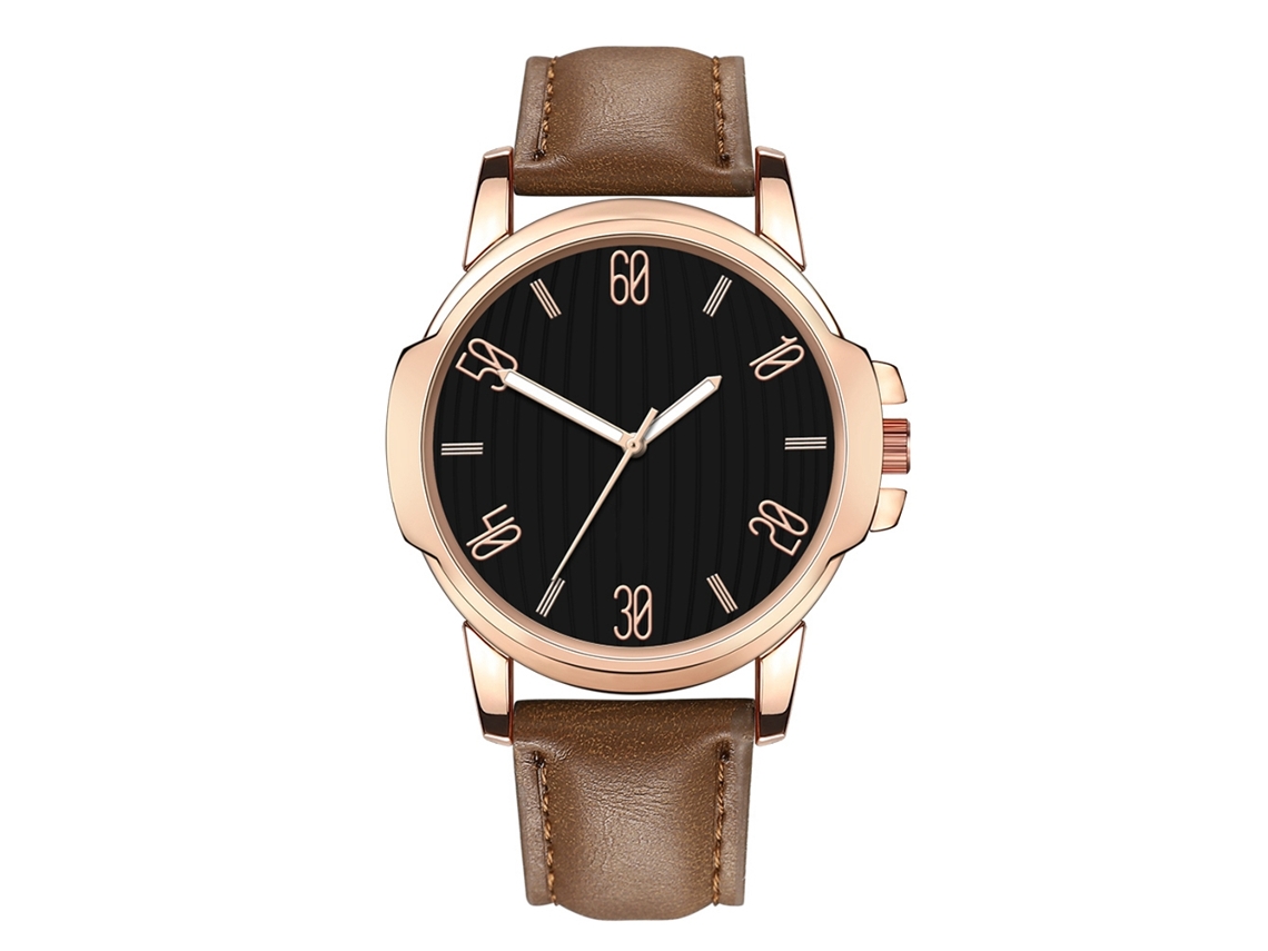 Reloj De Pulsera De Aleación Para Hombre Con Esfera Redonda Y Movimiento De Cuarzo, Color Marrón Oscuro Y Negro.