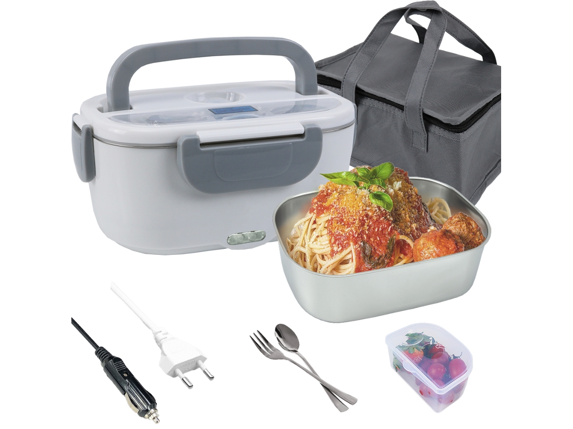 Lonchera Eléctrica Portátil 1,5L para Coche y Casa con Recipiente, Tenedor y Cucharita - Calentador de Comida NEVEANCE