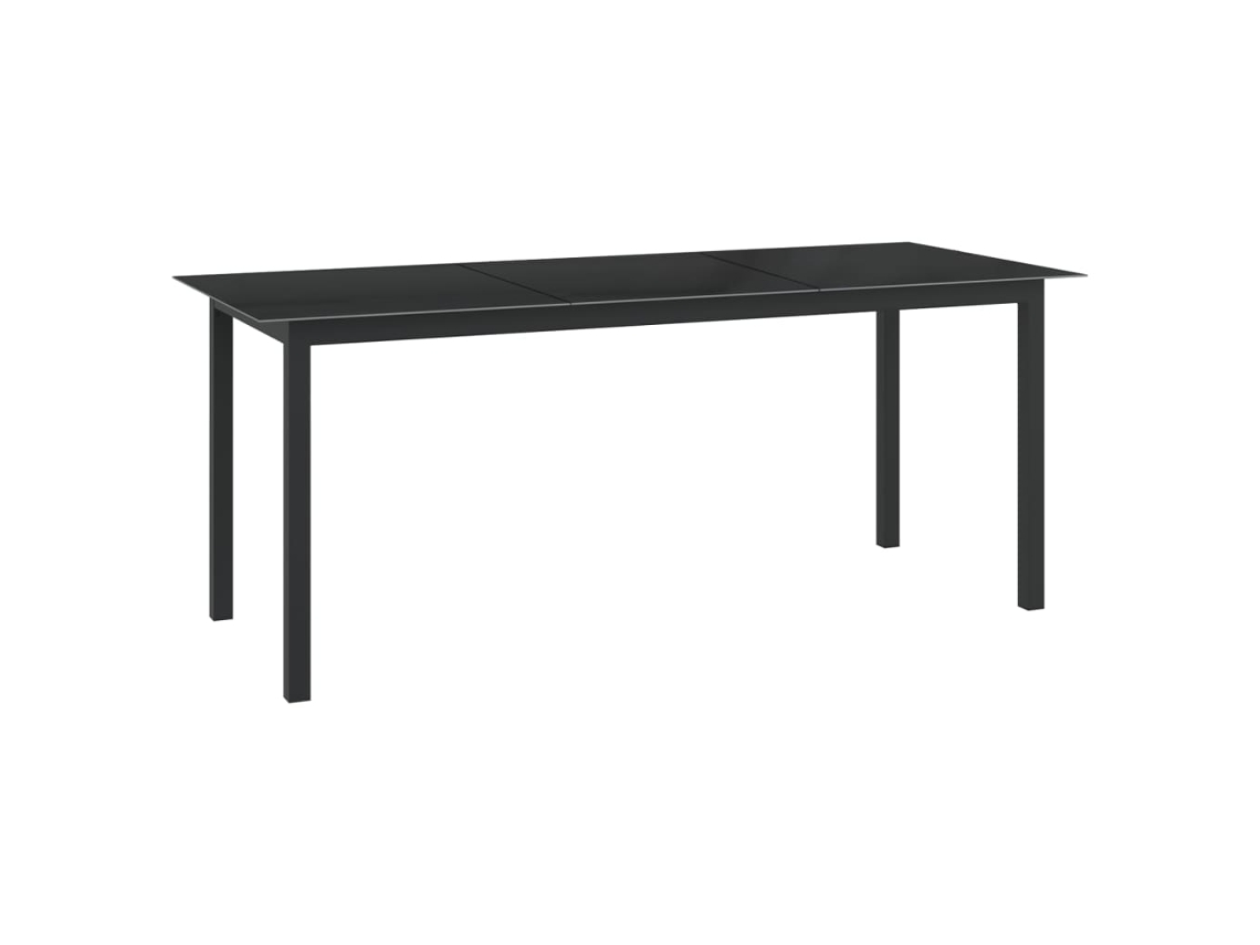 Mesa De Jardín De Aluminio Y Vidrio Negro 190x90x74cm