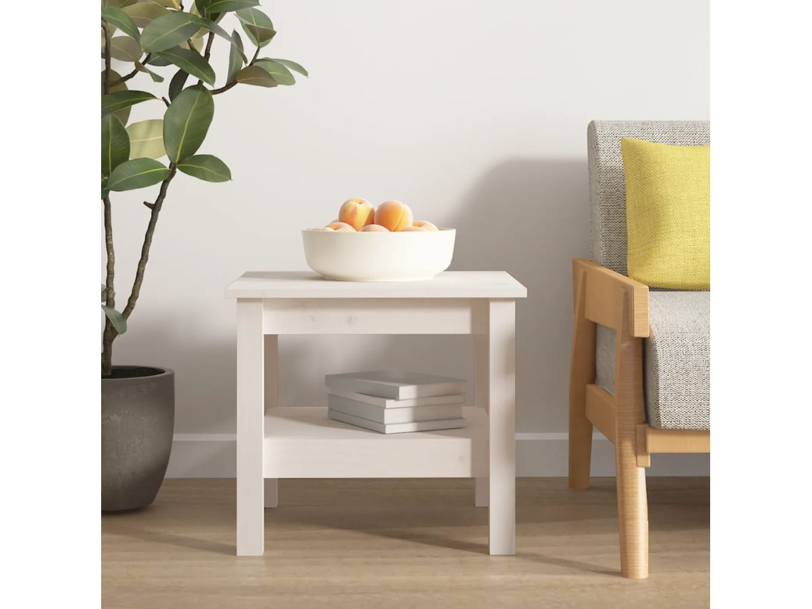 Mesa de Centro de Apoyo 45X45X40 Cm Pino Macizo Blanco