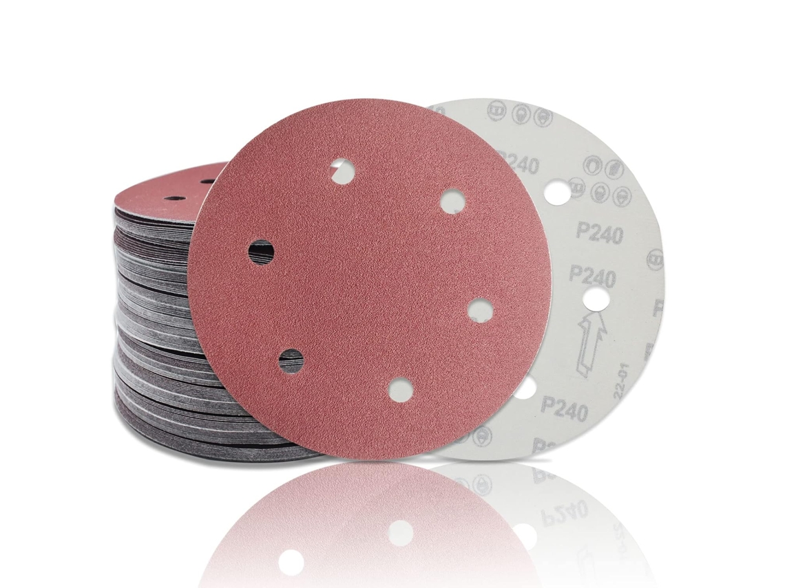 Discos de lijado para lijadora de paneles de yeso, discos de lijado con velcro de 225 mm de diámetro y 6 agujeros, papel de lija abrasivo de óxido de aluminio de grano 180