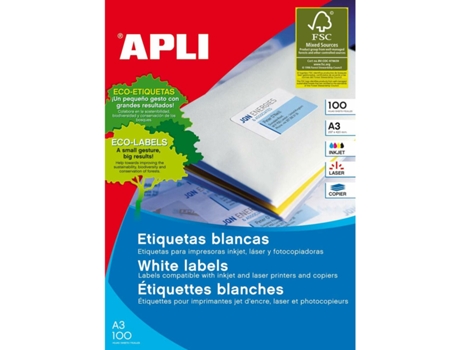 Etiquetas Para Impresora APLI 100 Hojas 297 X 420 Mm A3