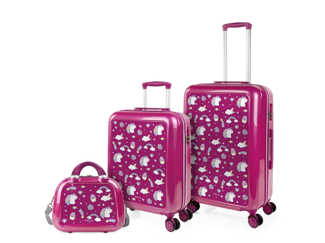 Juego De Maletas Pc ITACA Personalizado Base Fucsia fucsia-unicornios (44X65x25 Cm - 63L)
