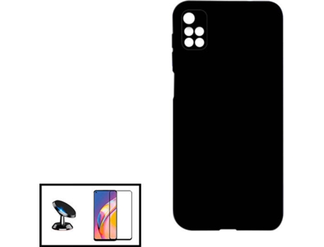 Kit Protector de Cristal Templado 5D Full Cover, Funda Silicona Liquida y Soporte Magnético de Coche Xiaomi Redmi 10 Prime PHONECARE Negro
