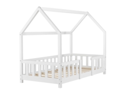 Cama Infantil Tipo Cabaña Con Barandilla Y Somier De Láminas En Madera De Pino Natural 70 X 140 Cm 03_0005486
