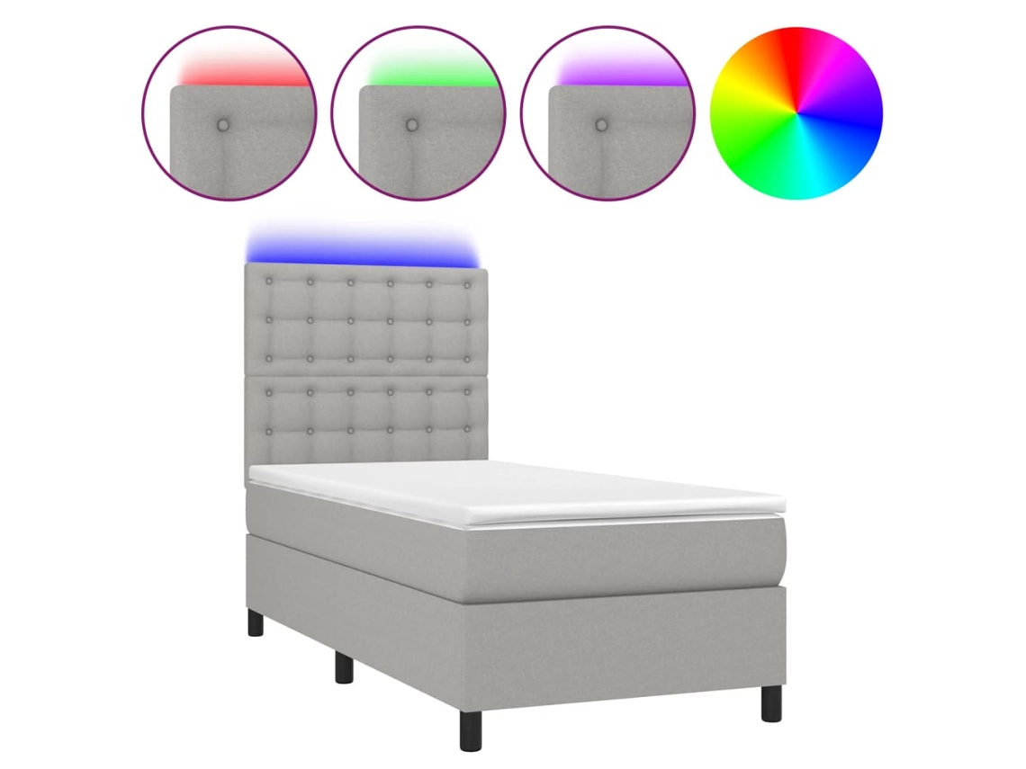 Maison Exclusive - Cama Box Spring Colchón Y Luces Led Tela Gris Claro 100x200 Cm
