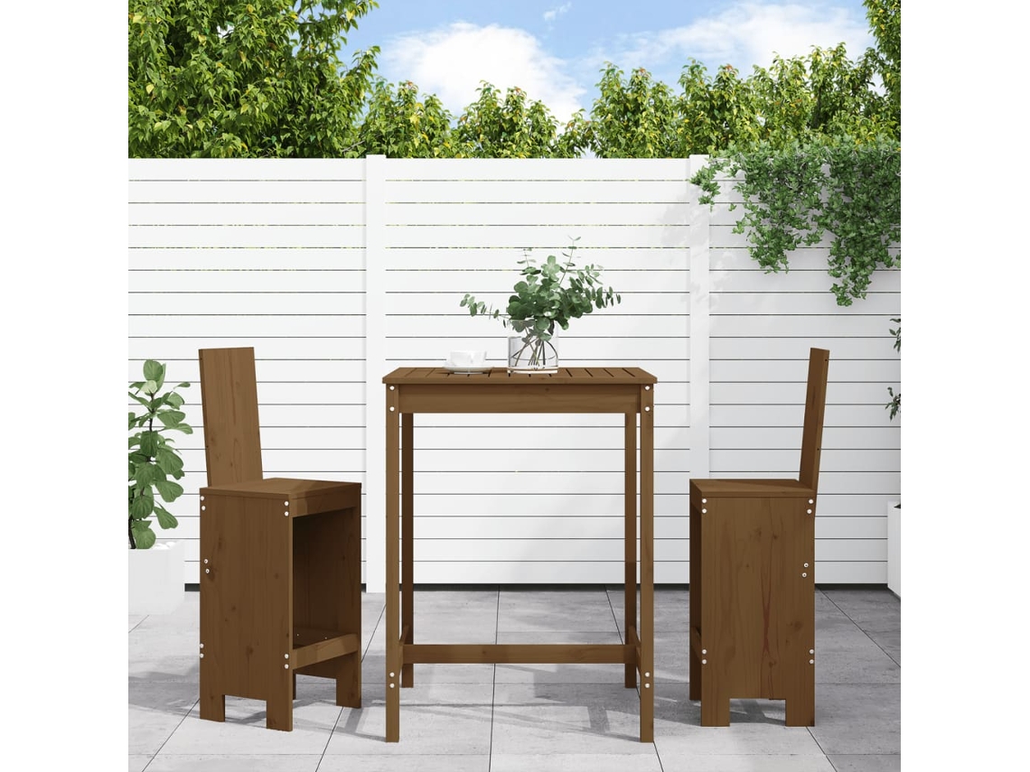 Conjunto de bar de jardín de 3 piezas, madera maciza de pino, marrón miel, DKD Home Decor