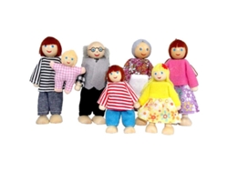 Muñecos De Madera Para Casa De Muñecas Con 7 Personajes: Abuelo, Abuela, Madre, Padre, Niños Y Bebé.