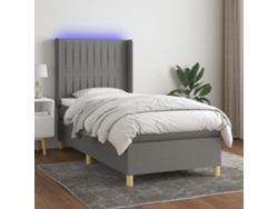 Cama Box Spring Colchón Y Luces Led Tela Gris Oscuro 90x190 Cm
