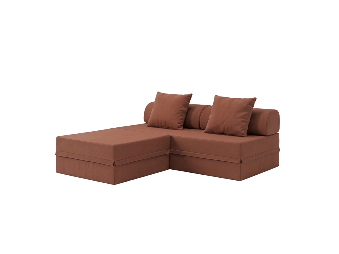 Sofá Modular 3 Lugares + Puff Convertible Liso Terracota