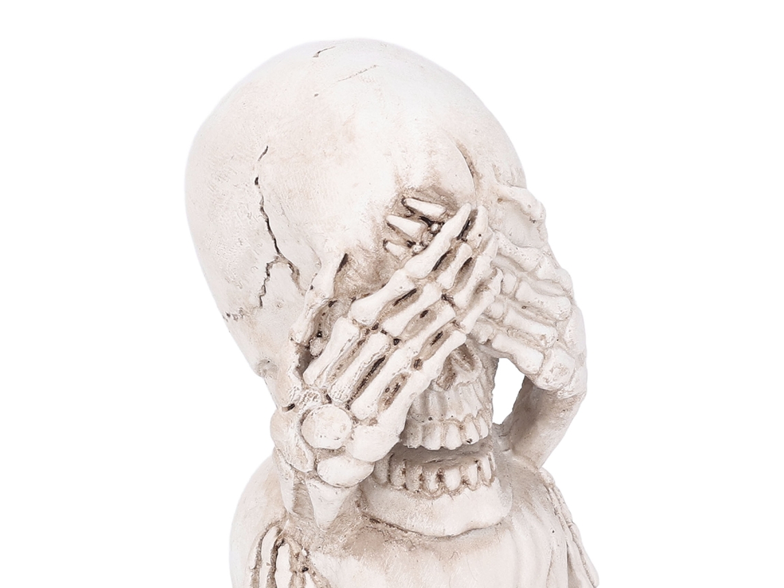 Estatua Decorativa De Calavera Sobre Una Pila "no Ver, No Oír, No Hablar" Para La Casa Embrujada Del Día De Todos Los Santos.