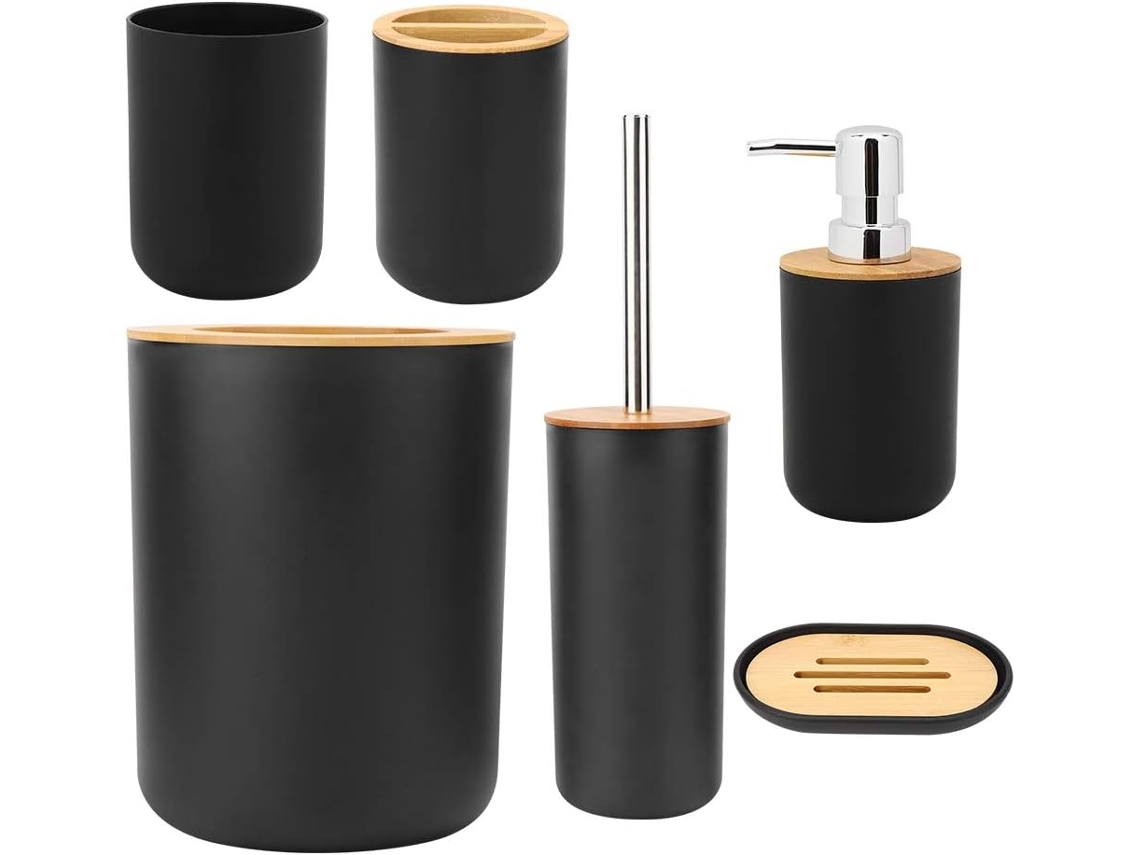 Cryfokt Juego Completo De Baño, Accesorios De Baños Al Desgaste De Alta Calidad Para Uso Familiar En El, Negro, 6 Uds.