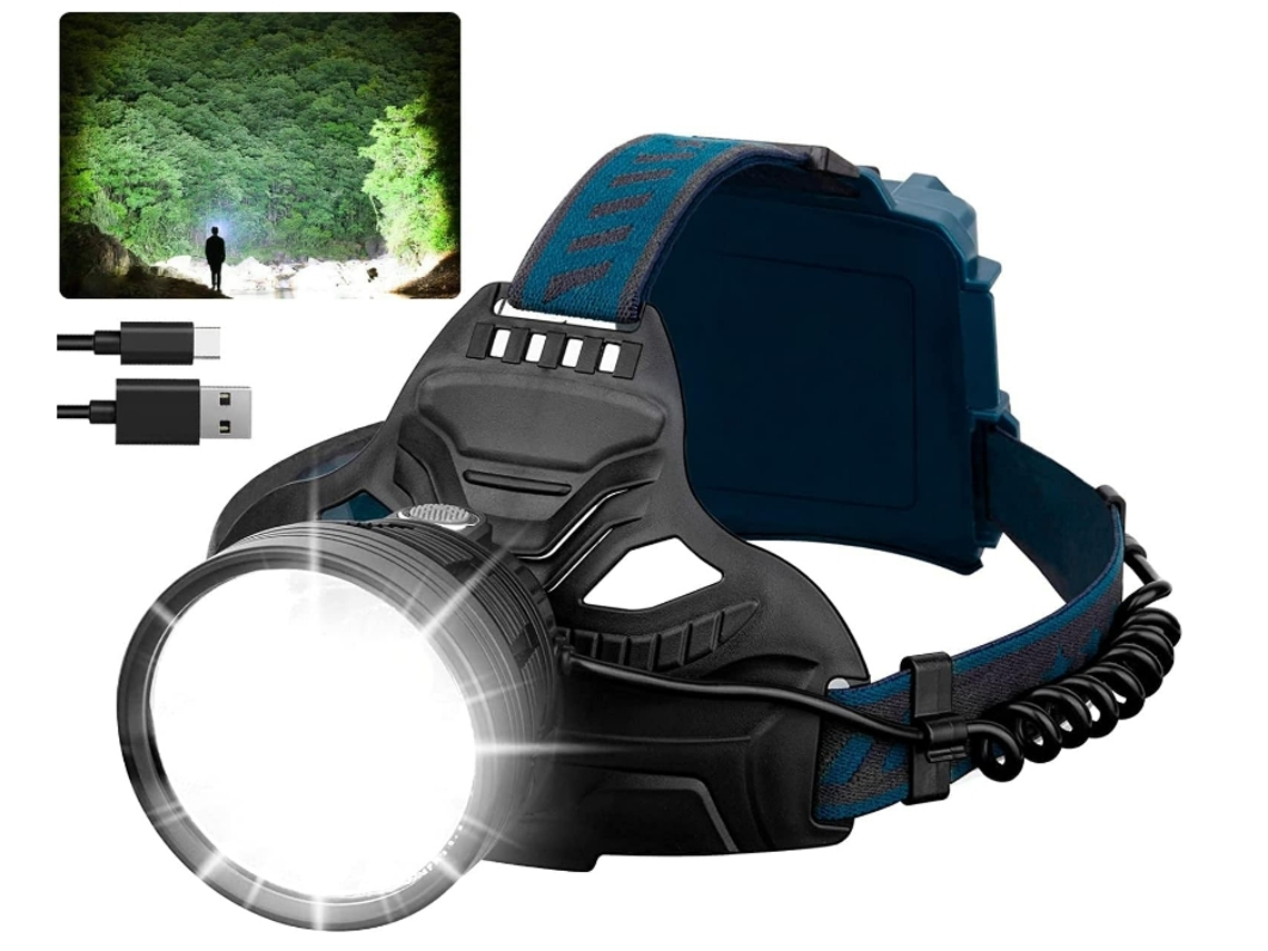 Faro Led Recargable Ultra Brillante 90000 Lúmenes 4 Modos con Luz Trasera Roja Faro Led Recargable Usb Negro YEMAESRE