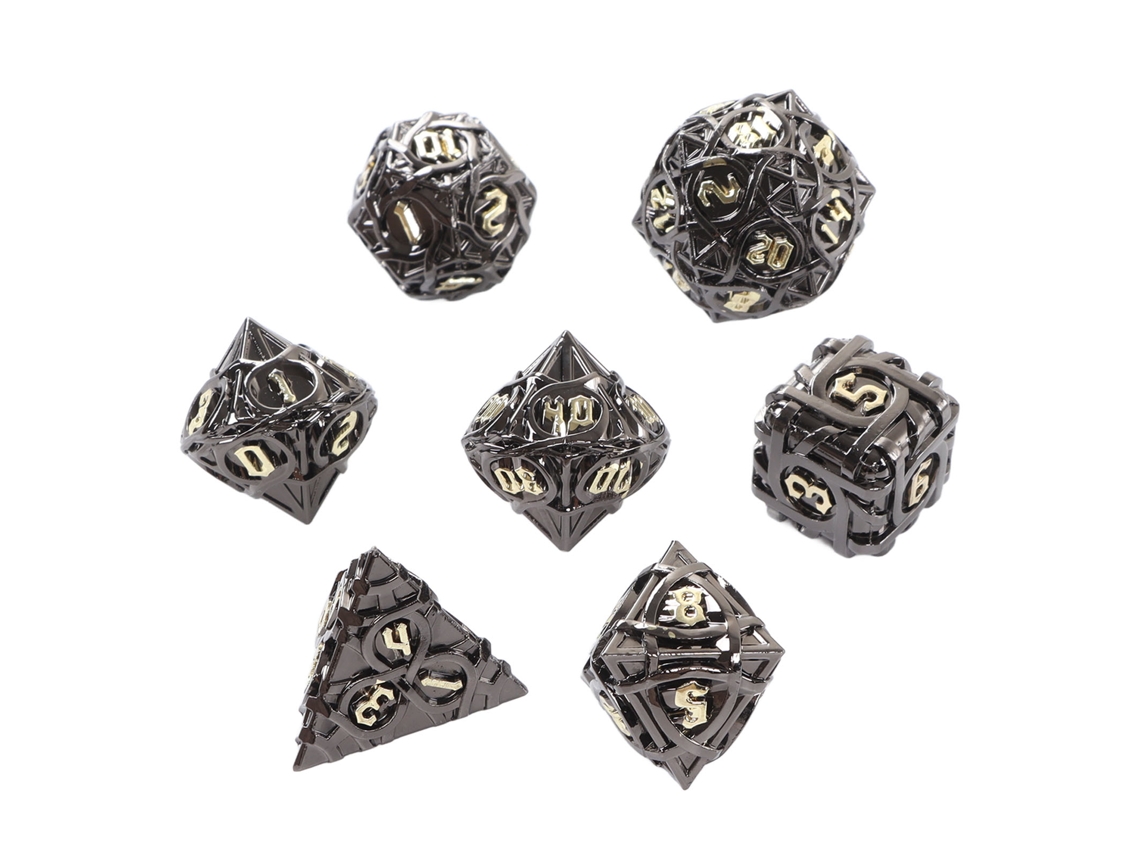Yncm-set De 7 Dados Huecos De Latón Con Recubrimiento Transparente, Dados Poliedros De Metal Para Juegos