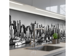 Paneles para salpicadero de cocina Skyline - Ciudad - Rascacielos - Negro - Blanco 350x60 cm