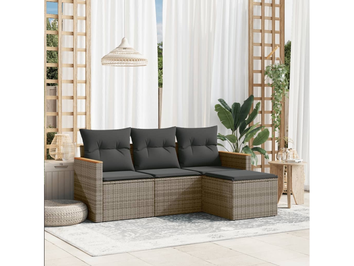 Conjunto de sofás de jardín de 4 piezas DKD Home Decor con cojines de mimbre gris